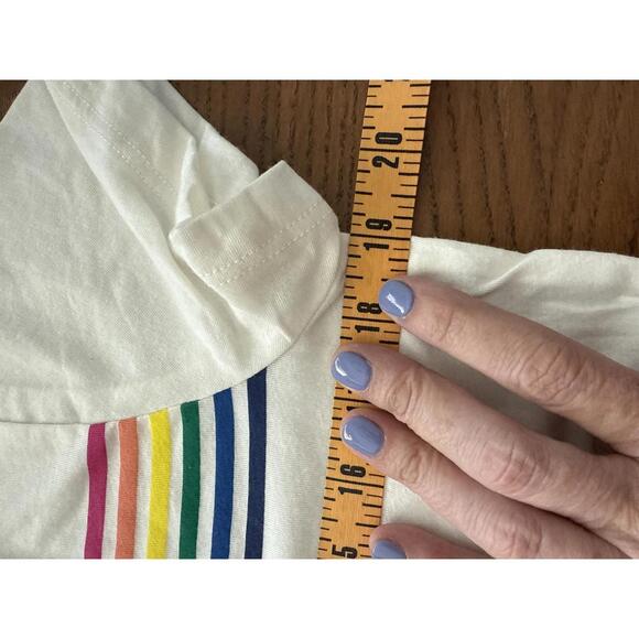 Marine Layer White T-Shirt with Rainbow Stripe Detail, Size M - Picture 4 of 4